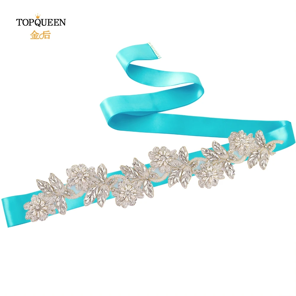 blue TOPQUEEN S427 стразы и жемчуг свадебный пояс из бисера ремни для формального платья атласная лента пояс-кушак дизайн пояс-кушак - Цвет: blue