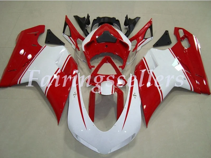 

New ABS Injection Bodywork Full Fairings kits Fit For Ducati 1098 848 1198 2007 08 09 10 2011 2012 Fairings Red and White Pin