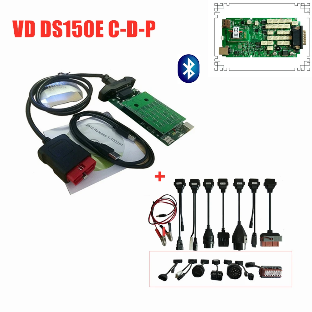 VD DS150E C-D-P для delphis лучшее качество одноплатный 2016R0 keygen с bluetooth obd Автомобильный диагностический инструмент+ 8 шт. автомобиль/Грузовик Кабели