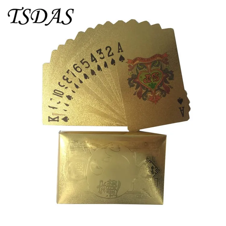 Chrsitmas Golden Poker Cards Lucky Pig Waterproof 24K Gold Foil Playing Card 54PCS/set | Дом и сад