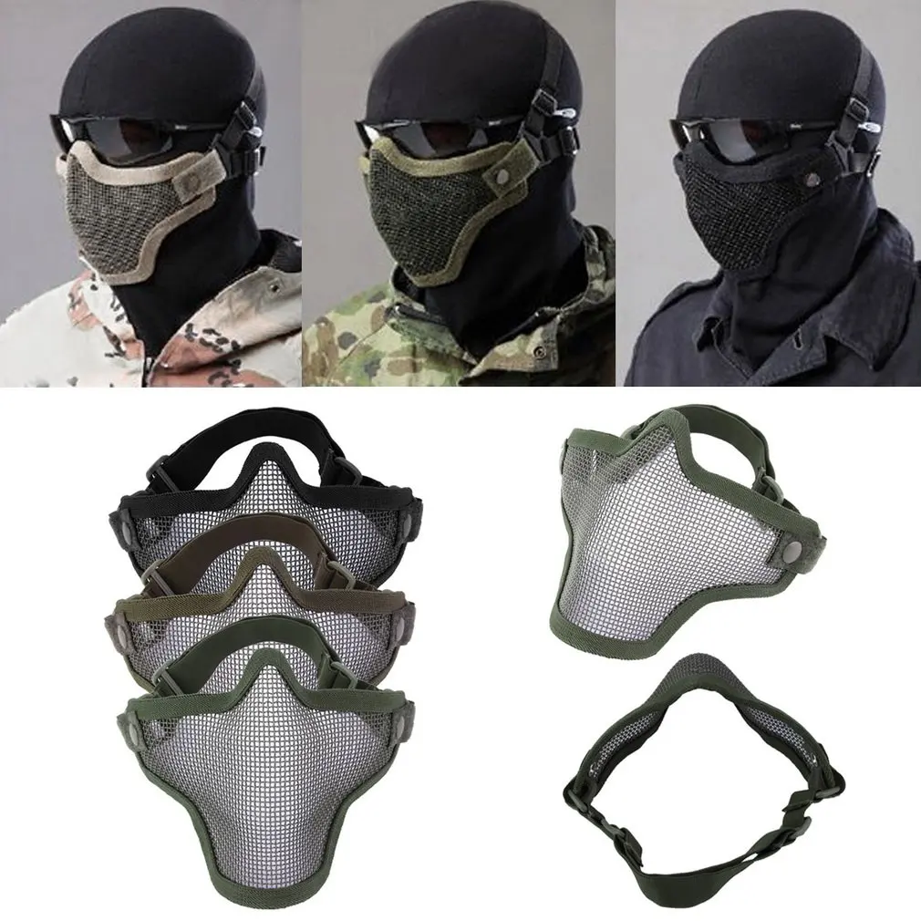 Half Lower Face Coverage Helmets Metal Steel Net Mesh Tactical Protective Airsoft Mask for War Game Paintball Hunting