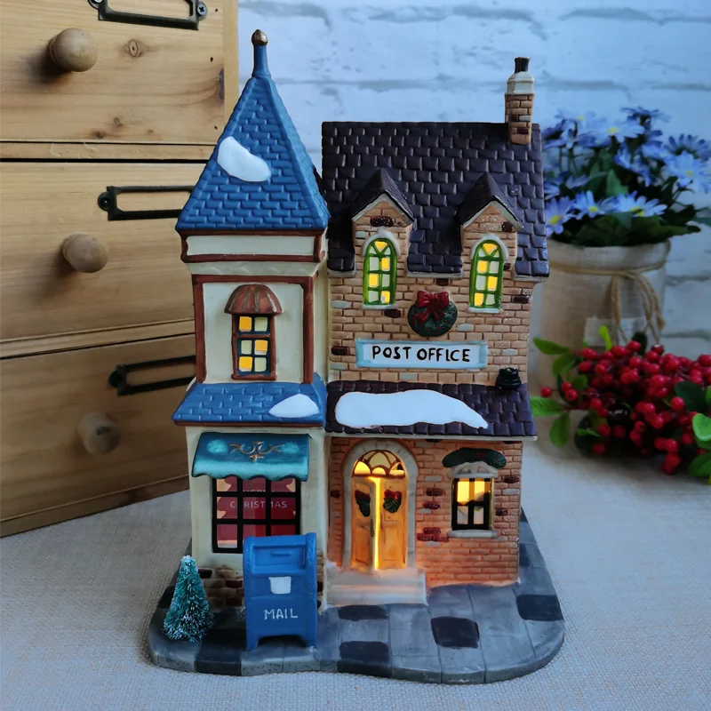 Owell Ceramics Hand-Painted Night Light House Home Decorations Small Town Sand Table Scene Christmas Gift