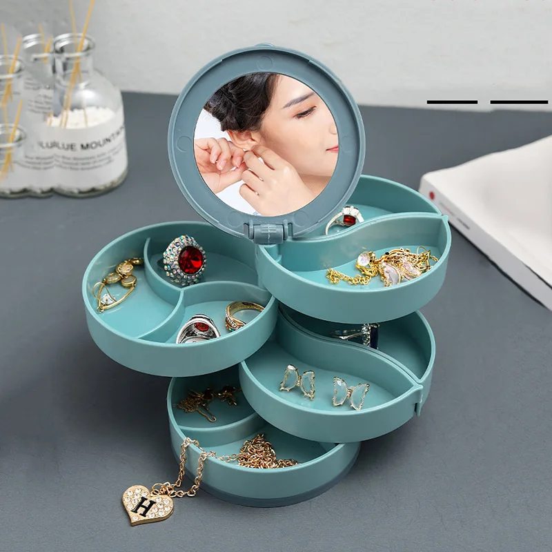 

New Personnalized Rotating Jewelry Box Organizer Earrings Ring Travel Multilayer Storage Case Girl Box And Packaging Wholesale