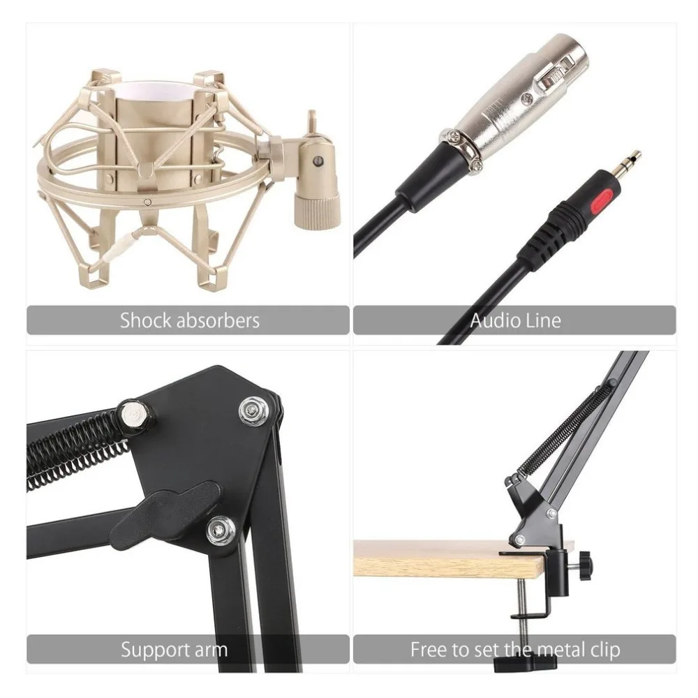 Professional BM800K Audio Vocal Studio Condenser Microphone Set 3.5MM Wired Computer Microphone for Recording With Stand