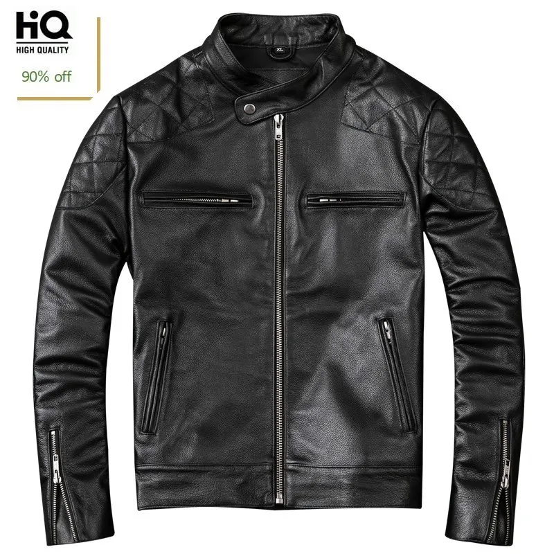 

Cow Learher Coat Mens Short Section Moto Leather Jacket Man Stand Collar Jacket Men Large Size XXXXL Classic Business Coat Male
