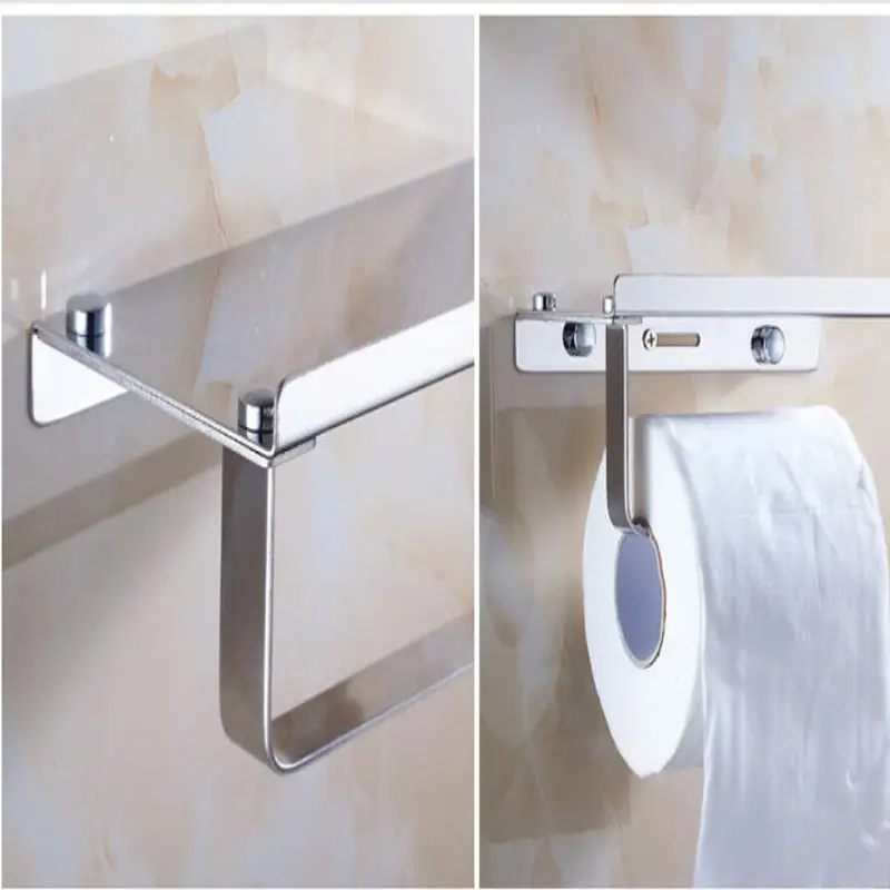 Stainless Steel Bathroom Toilet Paper Holder Roll Paper Dispenser Stand, with Phone Holder Shelf, Silver