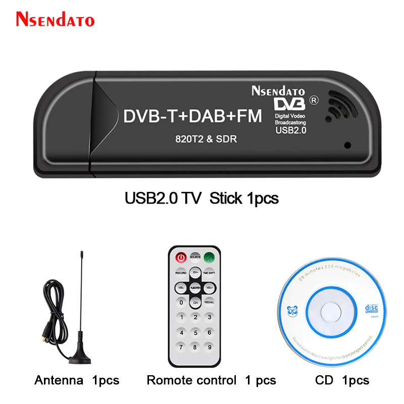 USB 2.0 Digital DVB-T SDR + DAB + FM TV RTL2832U+R820T2 Tuner Receiver Stick