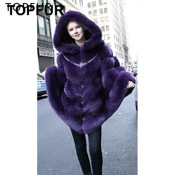 

TOPFUR 2018 New Arrival Women Fox Fur Cape Fashion Winter Natural Fox Fur Jacket Coat Top Quality Real Fox Fur Cloak With Hood