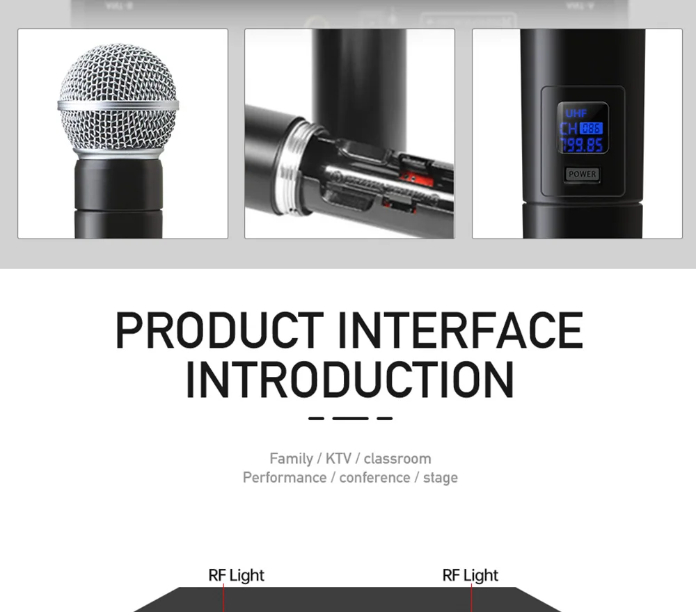 Professional wireless microphone UHF system plastic material dual channel 2 handheld microphone family stage karaoke microphone