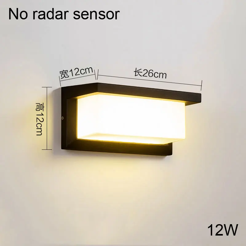 12W radar sensor LED wall lamp waterproof IP65 bra garden door lamp modern LED wall outdoor AC90~260V