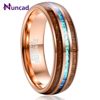 

Wedding Anniversary Gift 6MM Wide Plating Rose Gold Inlaid Acacia + Imitation Opel Dome Tungsten Steel Rings