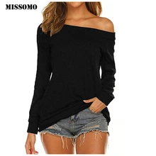MISSOMO harajuku футболка женская футболка с длинным рукавом с вырезом лодочкой топ с открытыми плечами Туника уличная Корейская одежда женские Топы 9