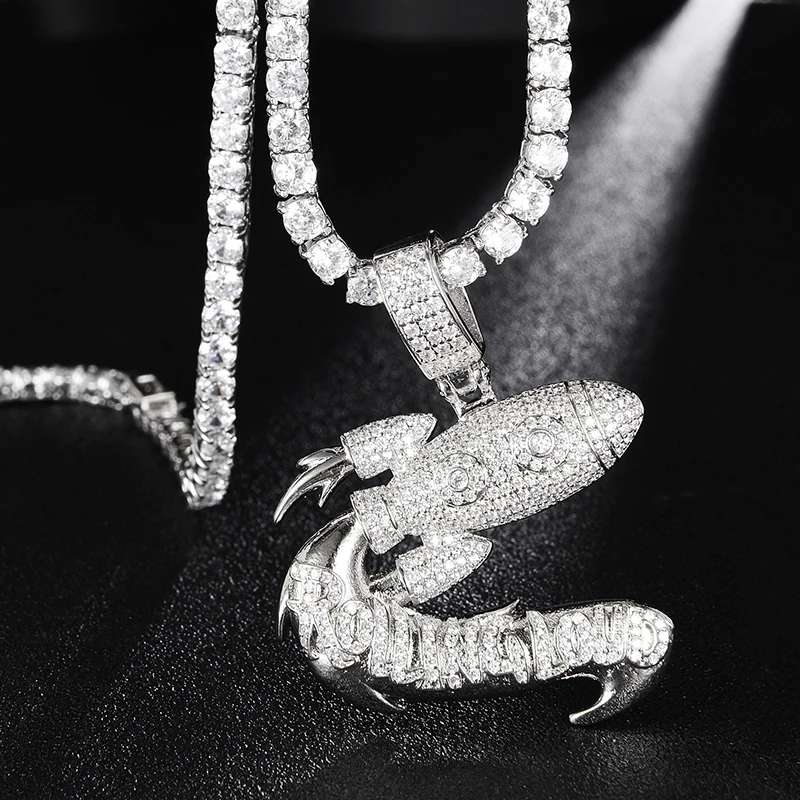 D &amp Z ледяной Роллинг громкий ракета кулон и ожерелье AAA + Bling CZ камень хип-хоп