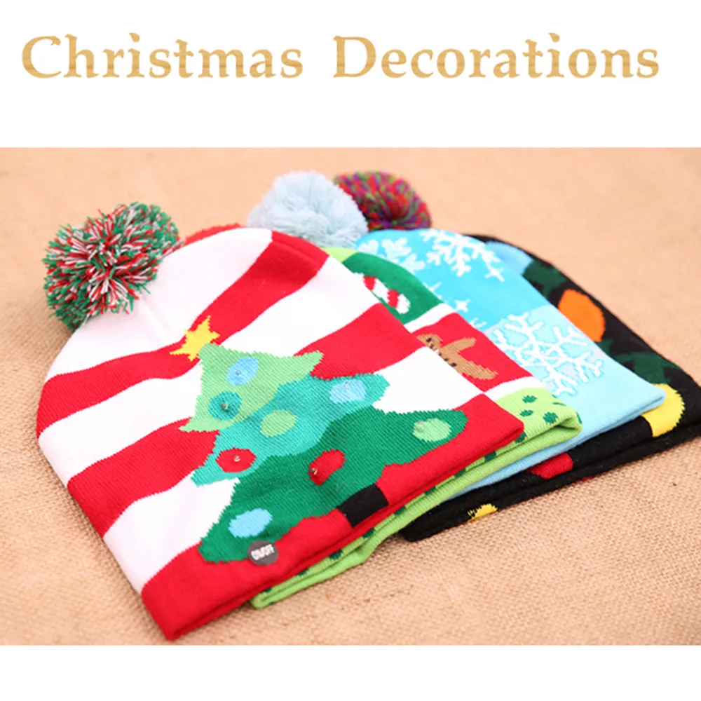 LED Christmas Beanie Ugly Christmas Sweater Christmas Hat Beanie Light Up Knitted Hat for Children Adult Christmas Party#D