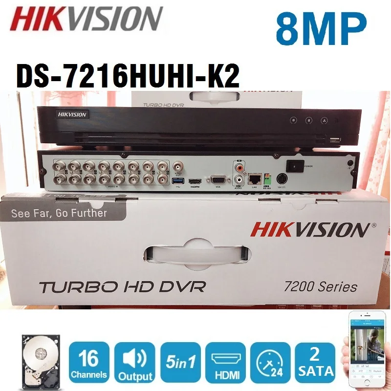16CH 5 в 1 AHD DVR DS-7216HUHI-K2 Поддержка CVBS TVI CVI аналоговые ip-камеры P2P Cloud H.265 HDMI-совместимый