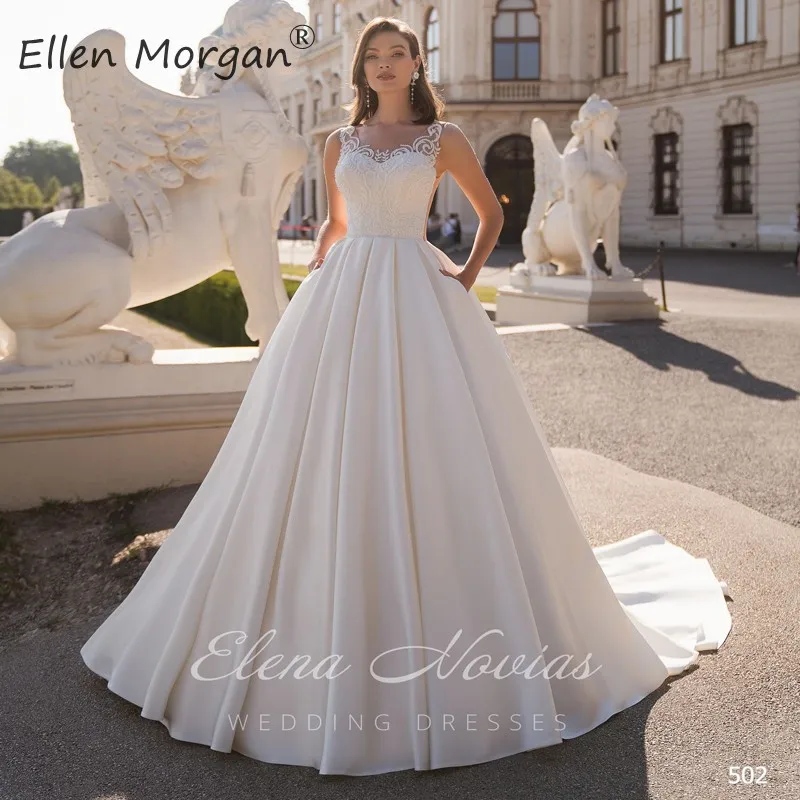 Saten Sencillo Vestidos De Novia Largos Para Mujeres 2020 Bohemia Vestido De Novia Jardin Encaje Corte Tren Vestidos Para Baile De Boda Vestidos