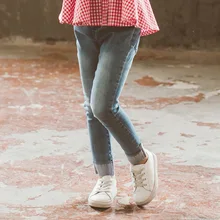 Джинсы для девочек г. Весна-осень, новые стильные повседневные штаны для девочек эластичные леггинсы для больших мальчиков детские штаны