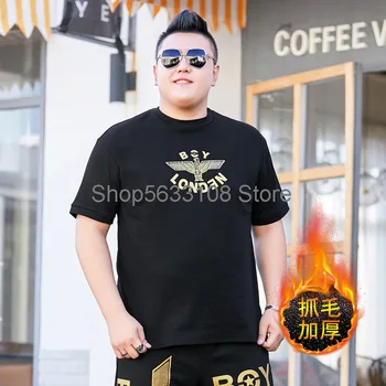 

Plus Fat Plus Size Men's Wear Short Sleeve Round Collar T Shirt Fat Plus Velvet Thicken Half T-shirt Backing Shirt 7xl