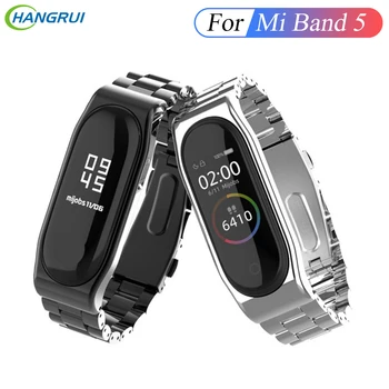 

Hangrui Mi band 5 Strap Metal Stainless Steel Miband 5 Wristband For Xiaomi Mi Band 5 smart band Wrist Bracelet Accessories