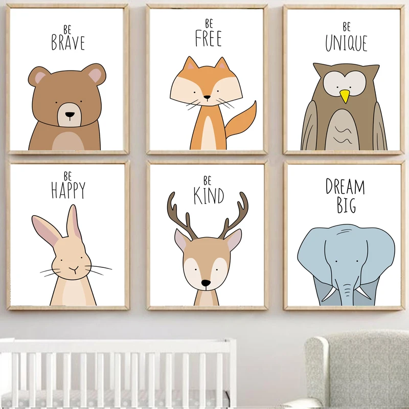 

Deer Elephant Fox Bear Rabbit Owl Nursery Wall Art Print Canvas Painting Nordic Posters And Prints Wall Pictures Baby Kids Room