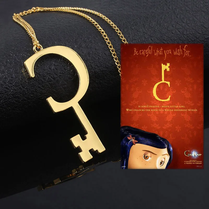 

SG New Coraline Golden C Key Necklace Black Button Key Skull Pendants Christmas Magic Santa Key Choker Women Jewelry Movie Gift