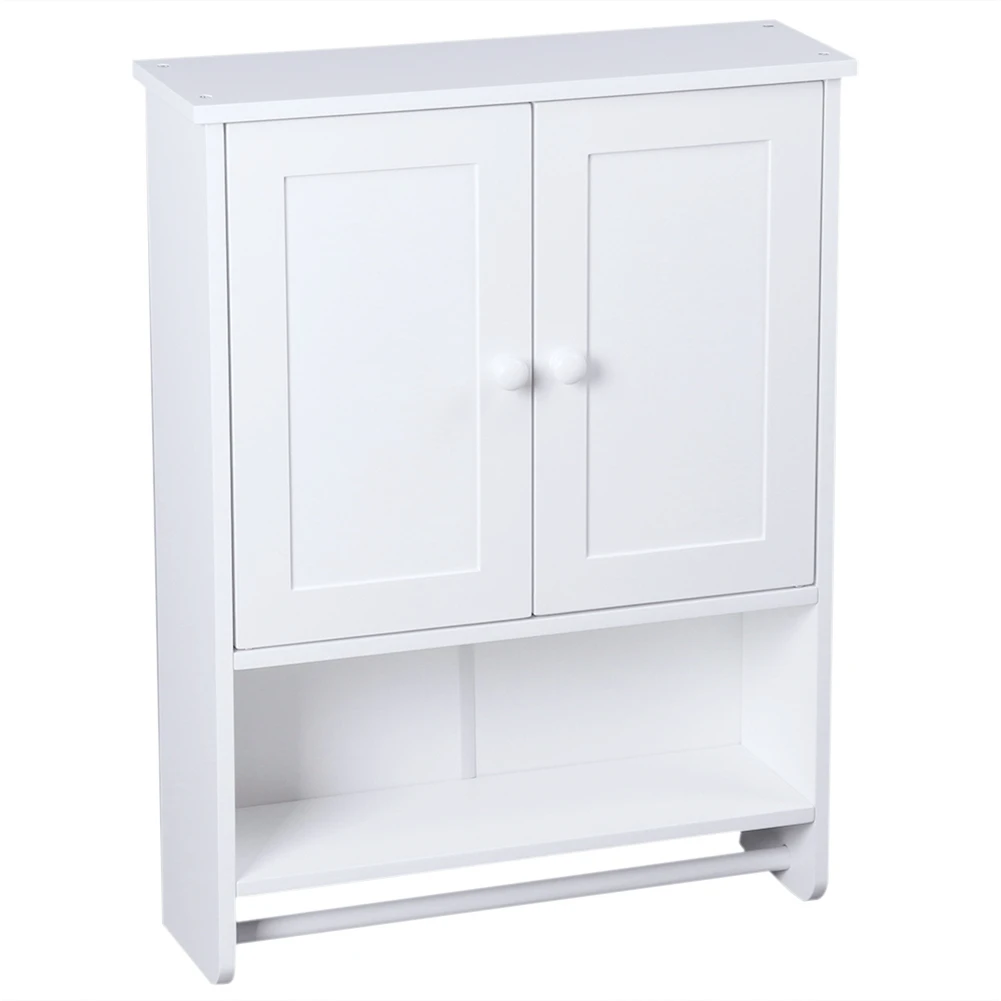

Home Cottage Bathroom Double Doors Wall Cabinet Storage Organizer With Towel Bar Luxurious Simple Style For Towels Storage