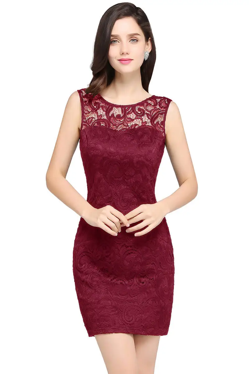 Elegant Above Knee Lace Cocktail Dresses Sexy Backless Tight Mini Party Dresses O-neck Vestidos Coctel Robe de Cocktail
