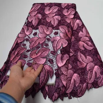 

Purple African Net Lace Fabric 2020 High Quality Beads Guipure France Mesh Nigerian Cotton Lace Fabric For Wedding Dress 5Yards
