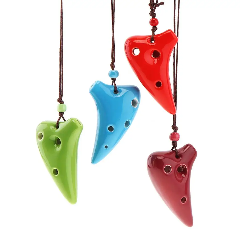 

ocarina Mini 6 Holes Alto ToneC Necklace Ocarina Ceramic Black Pottery Flute Instrument with Hang Rope 4 Colours Optional