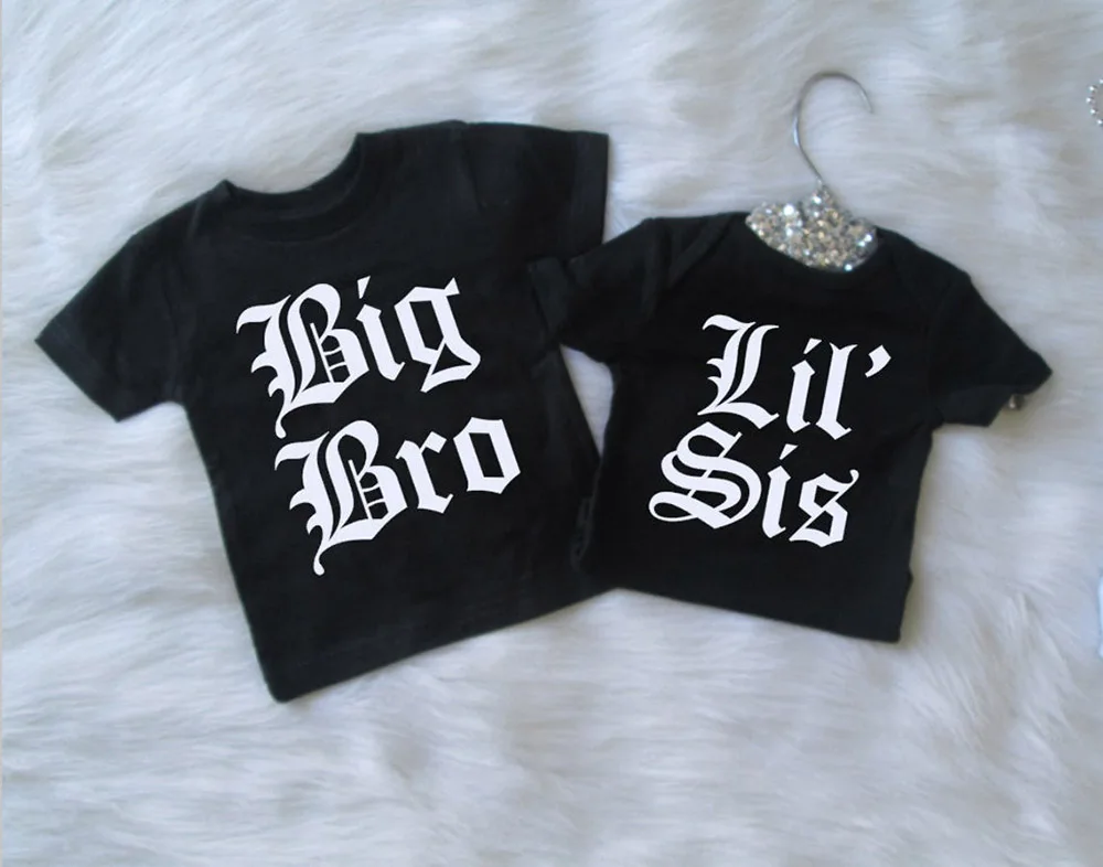 Camisas a juego de Big Bro Lil Sis, color negro, inglés, para Big Brother, Little Sister, envío directo