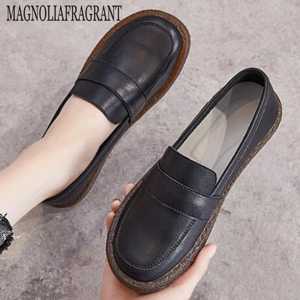Fashion Loafers Women Genuine Leather Slip On women shoes British style