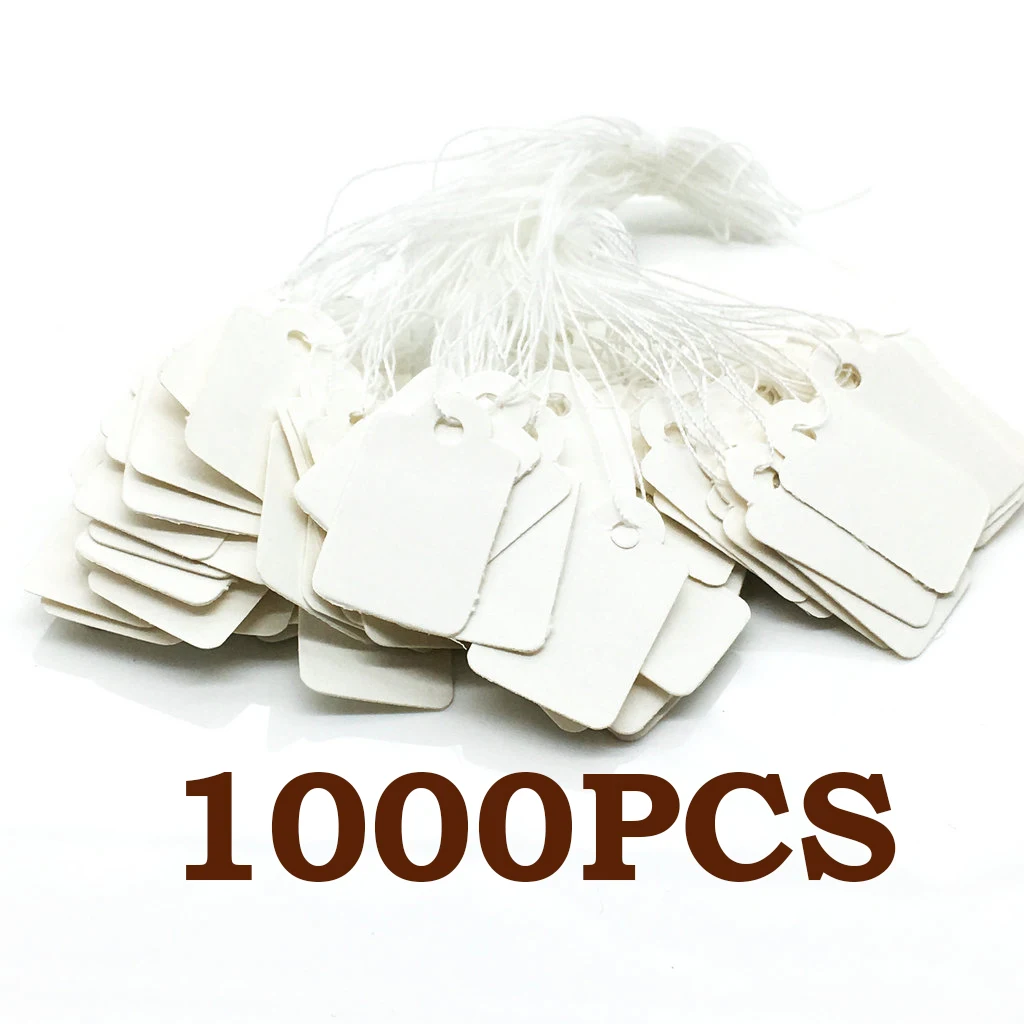 1000 шт прямоугольная бумага белые маркировочные ярлыки ценник этикетки с подвесными струнами для подарочной одежды, 24x14 мм