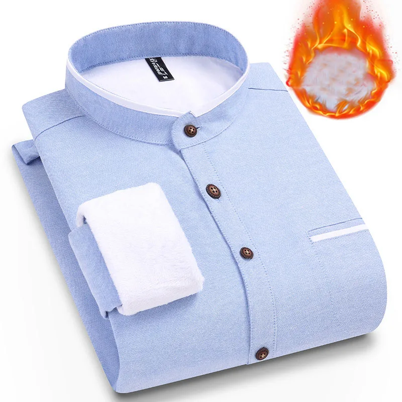 Зимняя мужская классическая рубашка с бархатным воротником-стойкой Мужские