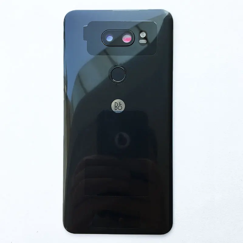ZUCZUG новая Оригинальная стеклянная крышка батареи для LG V30 задний корпус с объективом камеры+ гибкий кабель отпечатков пальцев+ светильник вспышки+ логотип - Цвет: Black
