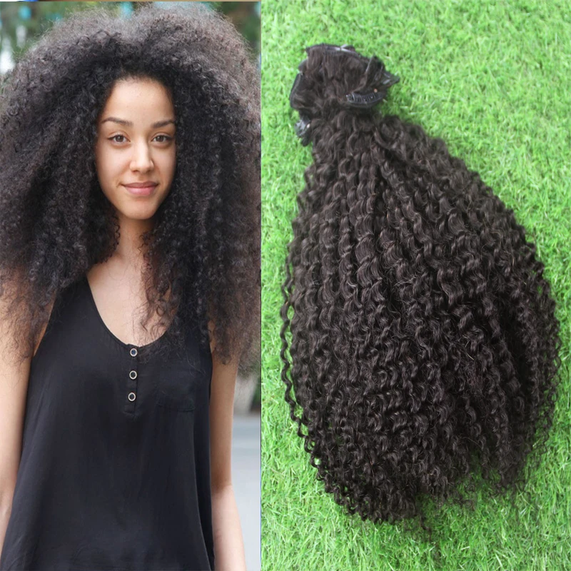 Kinky Curly Clip In Hair Extensions Real Human Hair 9Pcs/Set 613 Blonde High lights Curly Clip On Extensions