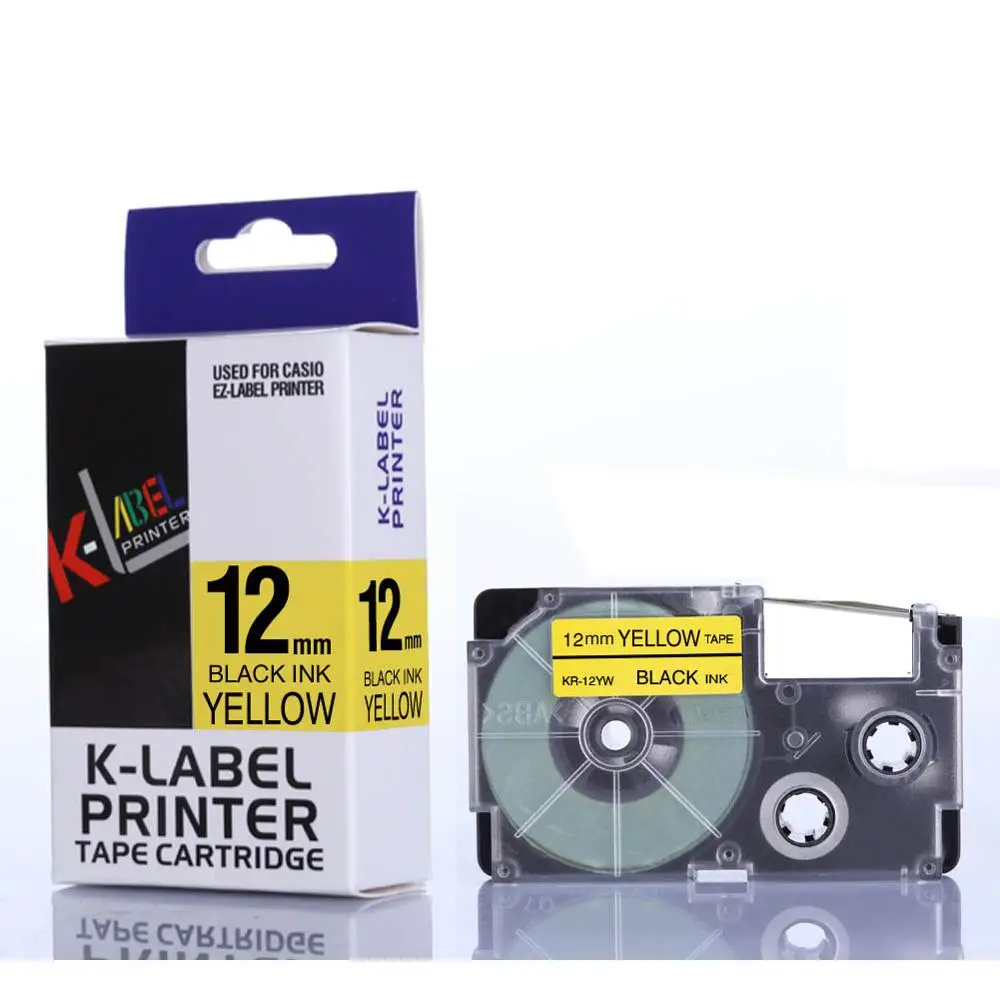9/12/18mm 카시오 라벨 테이프 노란색 호환 XR-9YW 타자기 KL-60 kl120 라벨 프린터 용 KL-60SR