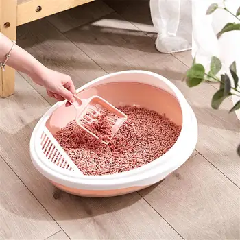 

Cat Litter Box With Scoop Semi-closed Anti Splash Plastic Pet Bedpan Kitten Toilet Training Cat Sand Box Pet Home Clean Toilette