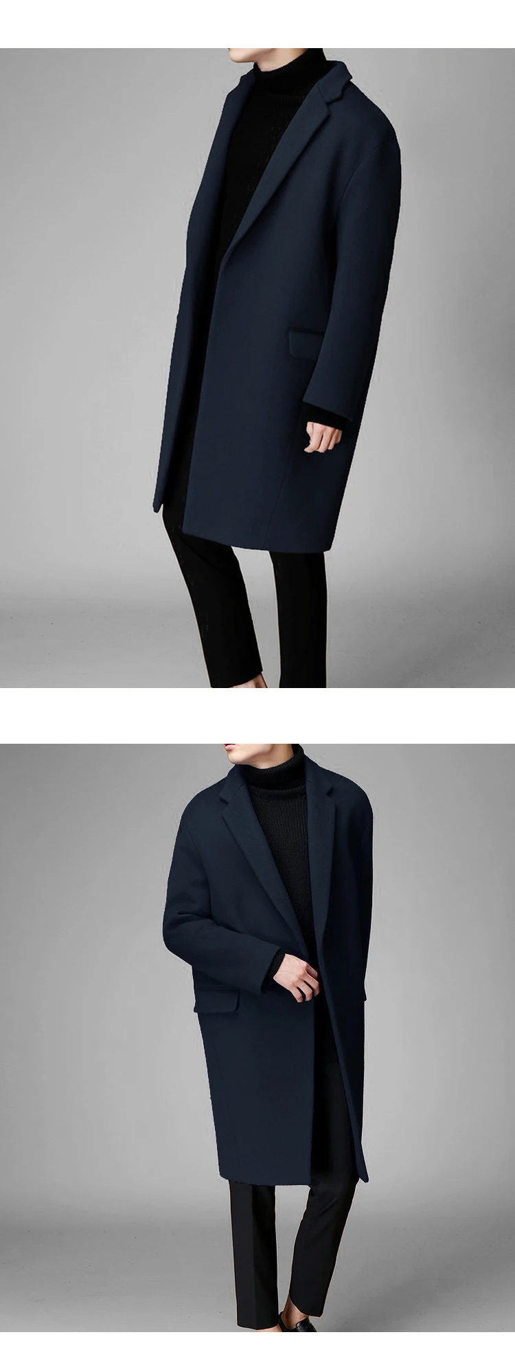 Winter pure color loose in the long woolen coat men's Korean version thickened windbreaker trend coat
