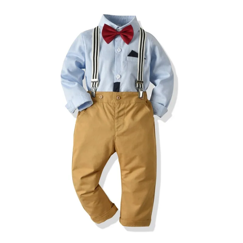 Г. Новая хлопковая одежда для маленьких мальчиков рубашка с отложным воротником и длинными рукавами штаны на подтяжках весенне-осенняя одежда комплект из 2 предметов - Цвет: 20C521