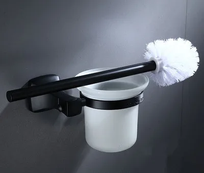 Toilet brush holder Аксессуары для ванной, набор алюминиевых полотенец, стойка для полотенец, угловая полка, держатель для бумаги, держатель для туалетной щетки, держатель для ногтей, черный цвет - Цвет: Toilet brush holder