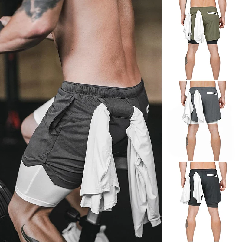 2 in 1 Running Shorts Drying Fast Workout Gym Training Shorts with