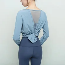 Спортивный топ, Женская сетчатая рубашка для йоги, короткий топ с длинными рукавами, женская рубашка для йоги, Спортивная Женская дышащая футболка для спортзала, женская спортивная одежда, S-L