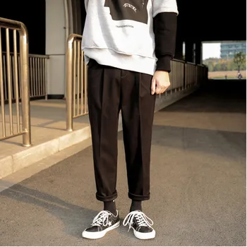 

22019Autumn And Winter New Youth Popular Small Straight Leg Woolen Trousers Solid Color Fashion Casual Pants Black Khaki / Beige