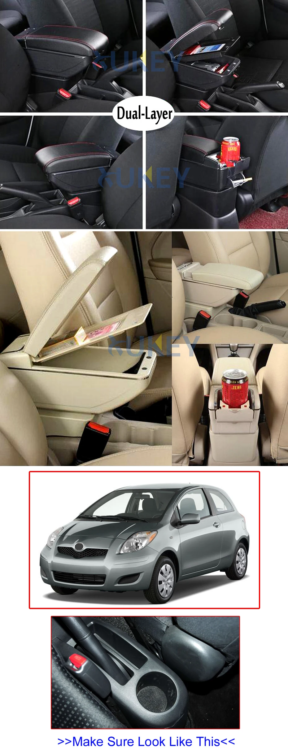 Для Toyota YARIS VITZ хэтчбек 2007 2008 2009 2010 центральная консоль коробка для хранения 2006-2011 из искусственной кожи двухслойный подлокотник Подлокотник