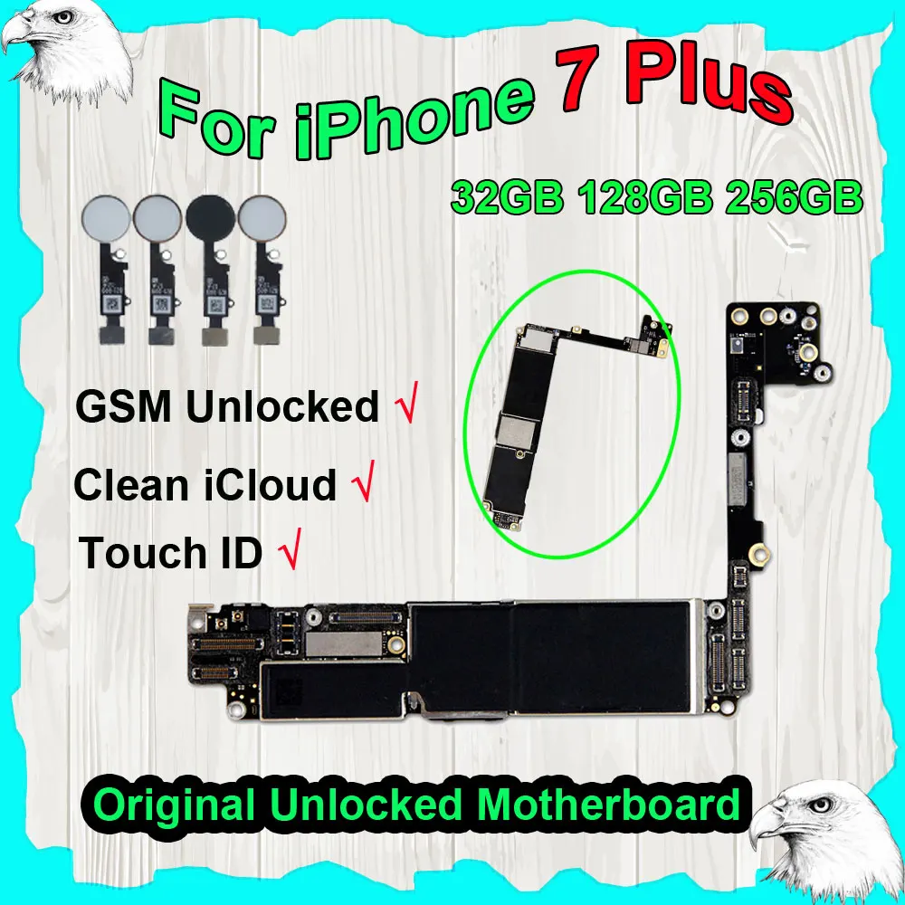 

Original Motherboard For iPhone 7 Plus 5.5'' 32GB 128GB 256GB Touch ID Fingerprint Mainboard Logic Board iCloud Unlocked No Lock