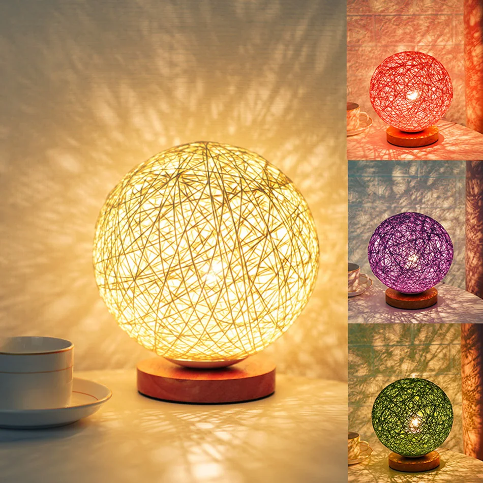 Colorful LED Desk Lamp With Remote Control RGB Light Stepless Dimmable Home Decoration 15cm Dia Twine Weaving Bedside Table | Лампы и