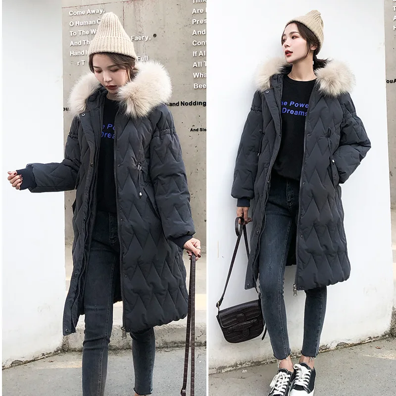 

Cotton-padded Clothes/Cotton Coat Hooded Zipper 2018 Winter Long Sleeve Mid-length Fashion Convention with Model Fur Collar