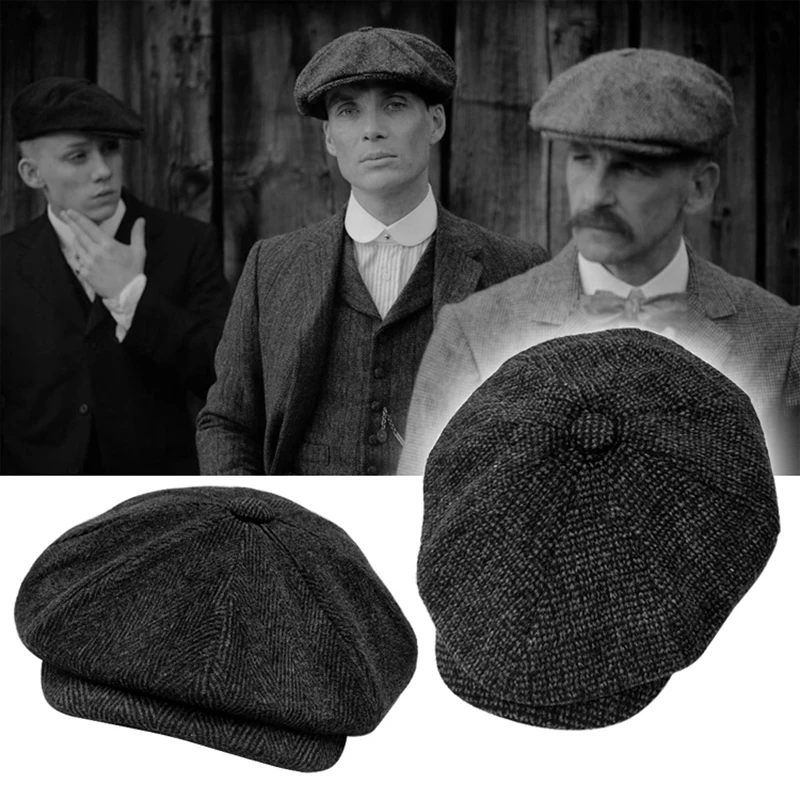 

Tommy Shelby Peaky Blinder Men's Winter Newsboy Hats Vintage Herringbone Octagon Cap Men Women Berets Gatsby Flat Hat BLM73