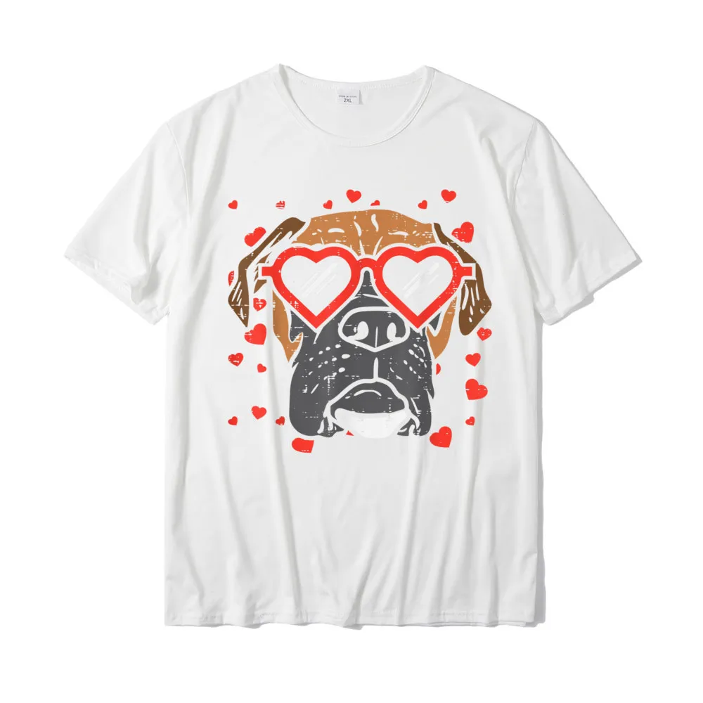 CoolDesign Short Sleeve Tops Shirt Mother Day Plain O-Neck Pure Cotton T Shirt Men T Shirt Family  Free Shipping Heart Glasses Boxer Face Cute Valentines Day Dog Lover Gift T-Shirt__19830 white