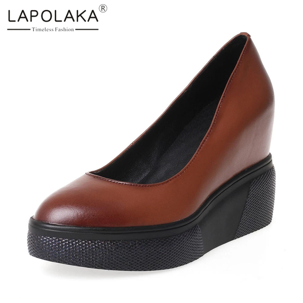

Lapolaka Brand New Big Size 32-40 Genuine Leather Height Increasing Flat Platform Shoes Woman Casual Party Ol Autumn Flats Women